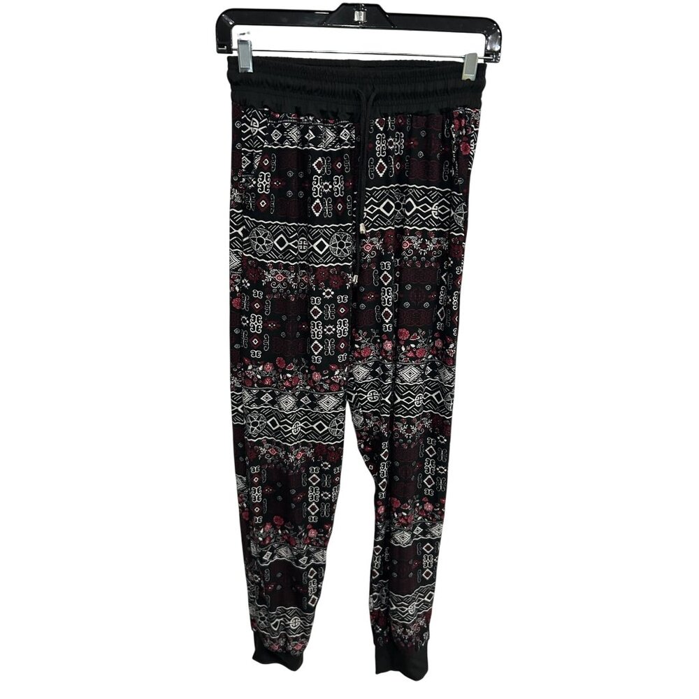 Always Womens Black Red Floral Geometric Jogger Pants Size M Cozycore Art